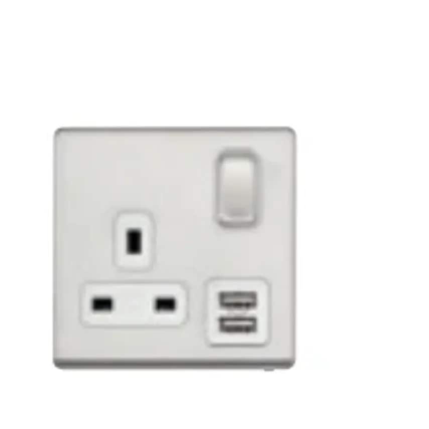 Socket 1 Gang Switched DP 2A 5V Lustrous Black 2 Port USB Charger B