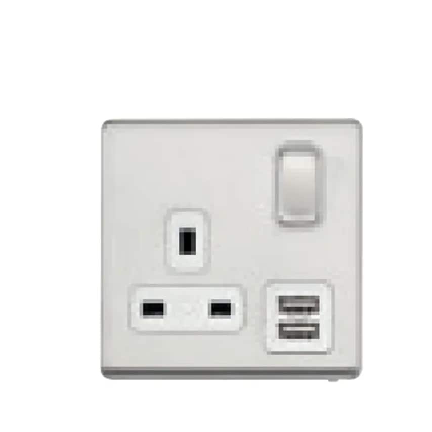 Socket 1 Gang Switched DP 2A 5V Porcelain White 2 Port USB Charger