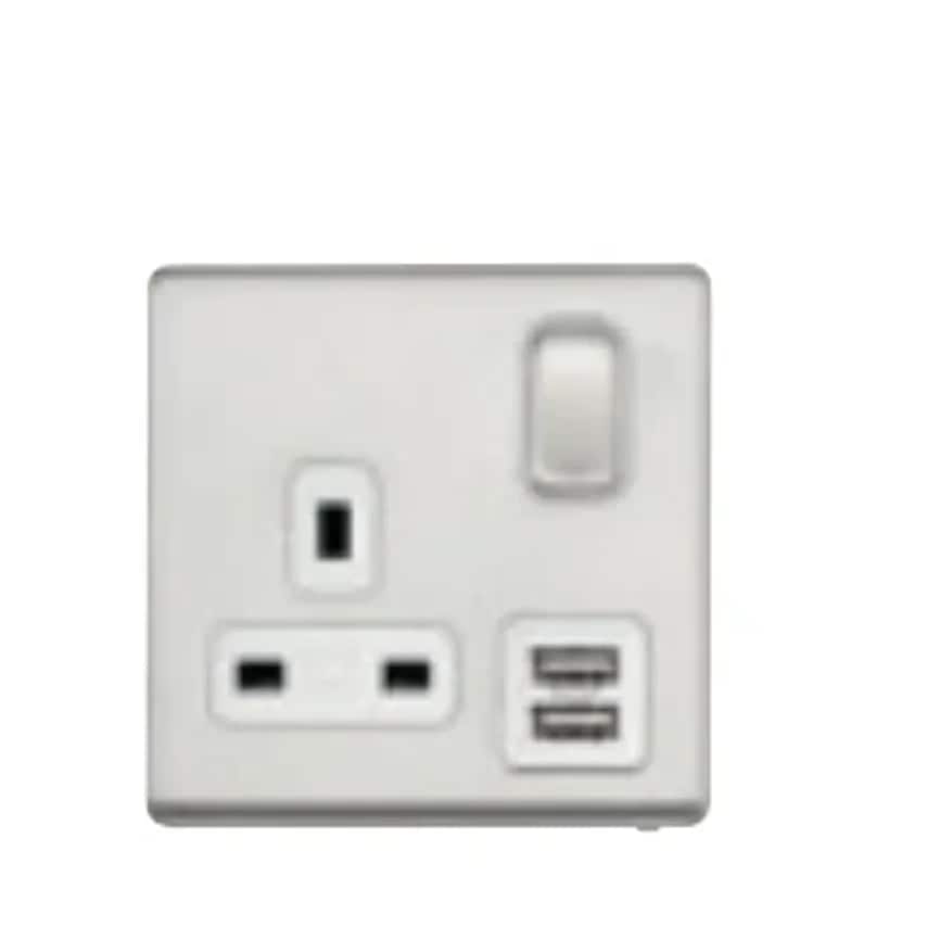 Socket 1 Gang Switched DP 2A 5V Sat Gold 2 Port USB Charger Black In