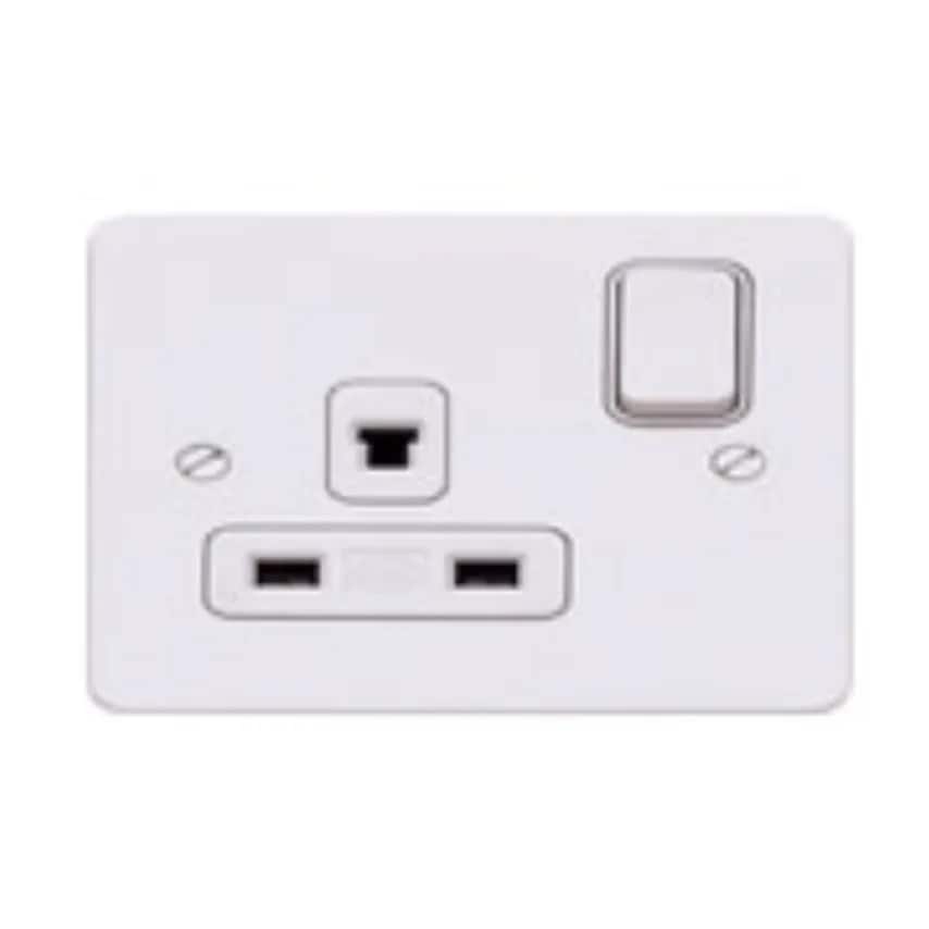 Socket 1 Gang Switched DP Clean Earth 13A Sat Gold White Inserts