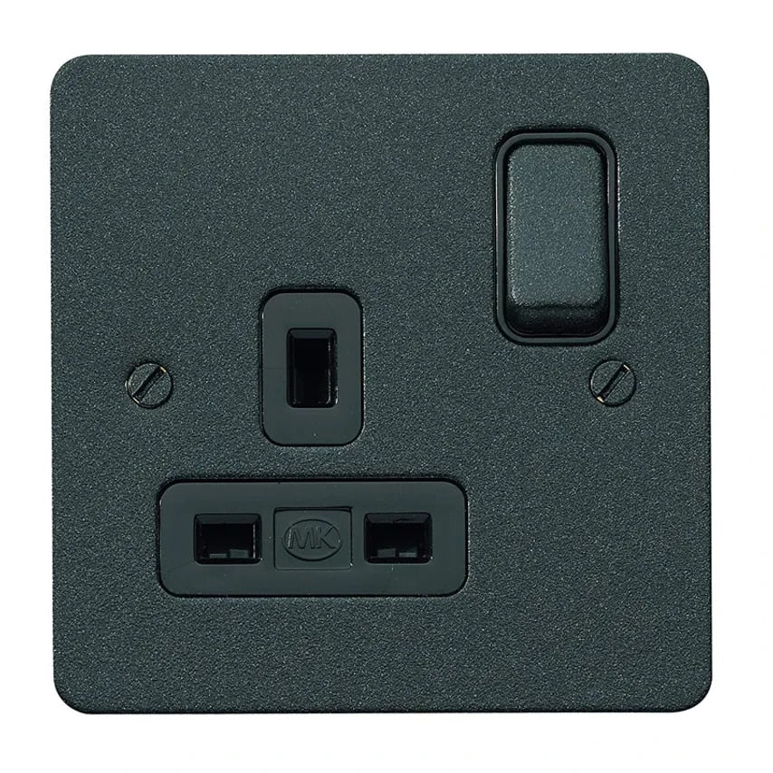Socket 1 Gang Switched DP Dual Earth 13A Lustrous Black Blk Inserts