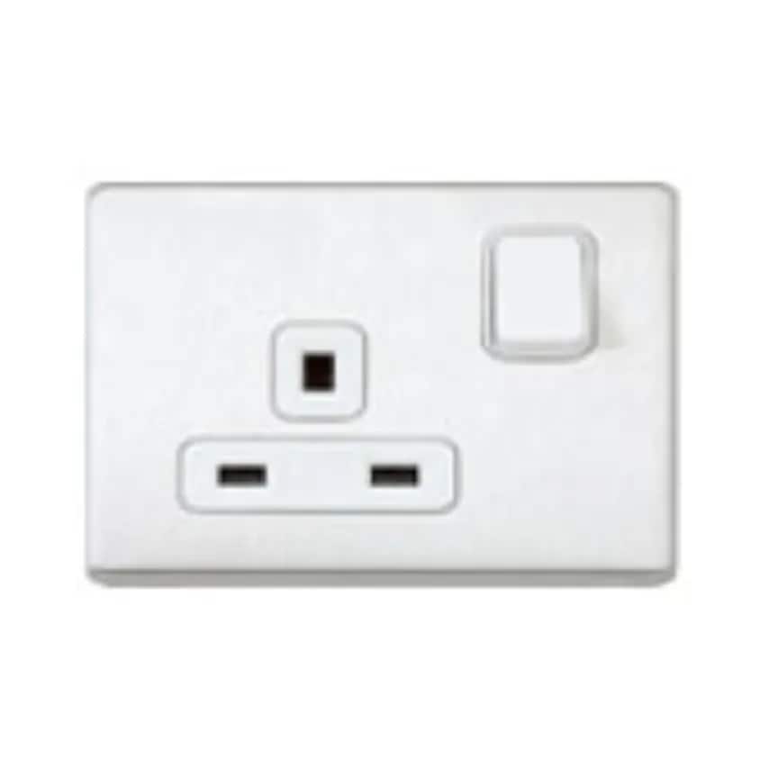 Socket 1 Gang Switched DP Lacquered Brushed Stainless Steel Black Inserts