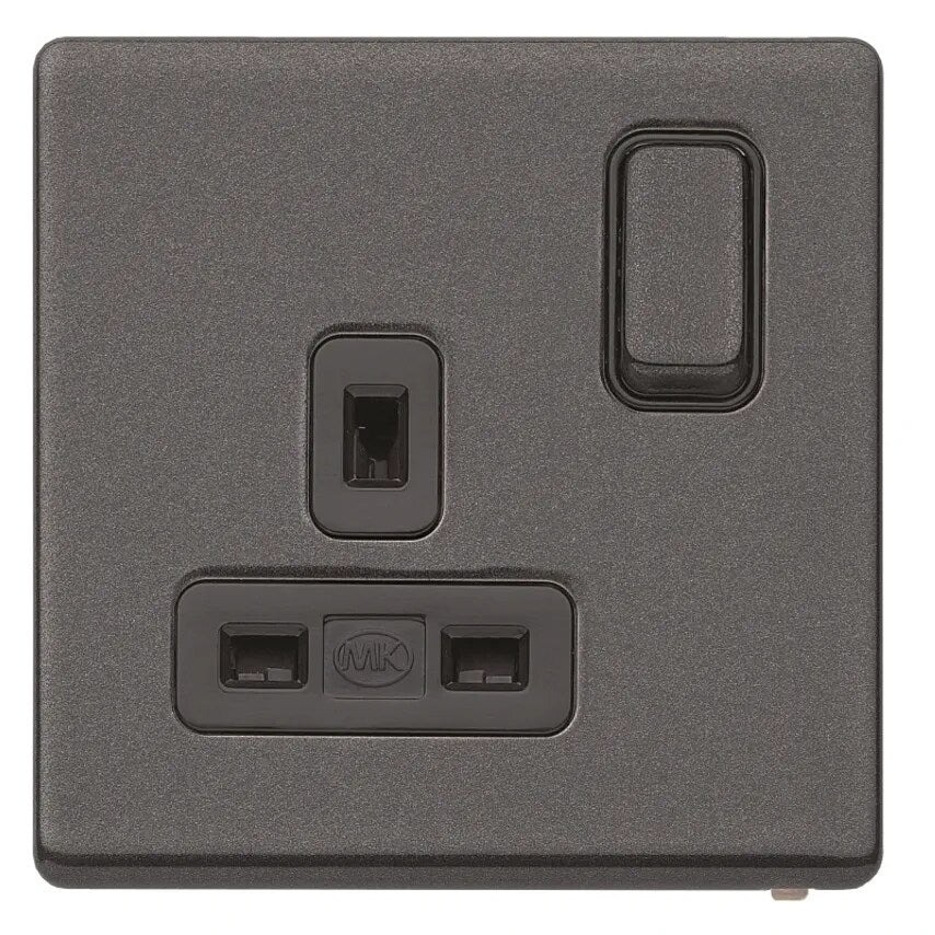 Socket 1 Gang Switched DP Lustrous Black Black Insert