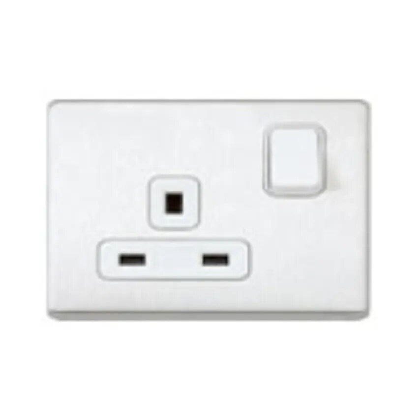 Socket 1 Gang Switched DP Satin Gold Black Insert