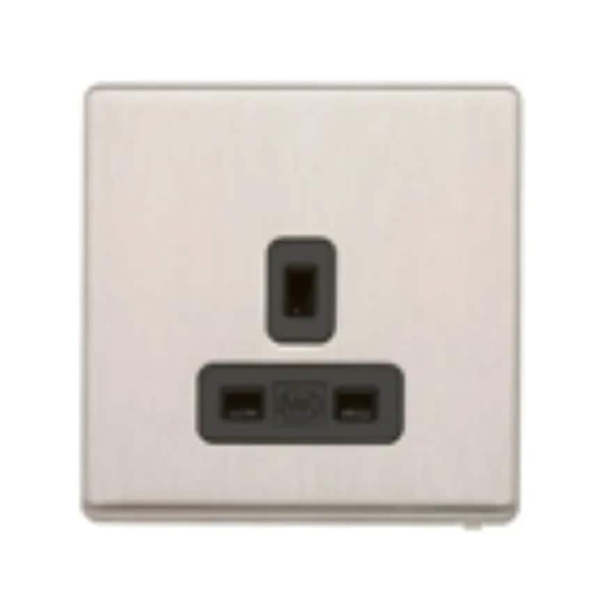 Socket 1 Gang Unswitched Dual Earth 13A Lacquered Brushed Steel White I - K24780LBSW