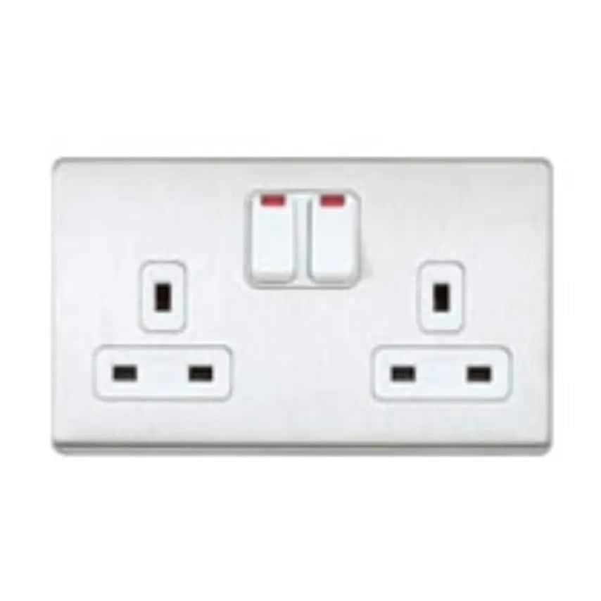 Socket 2Gang Switched Double Pole Satin Gold Black Insert