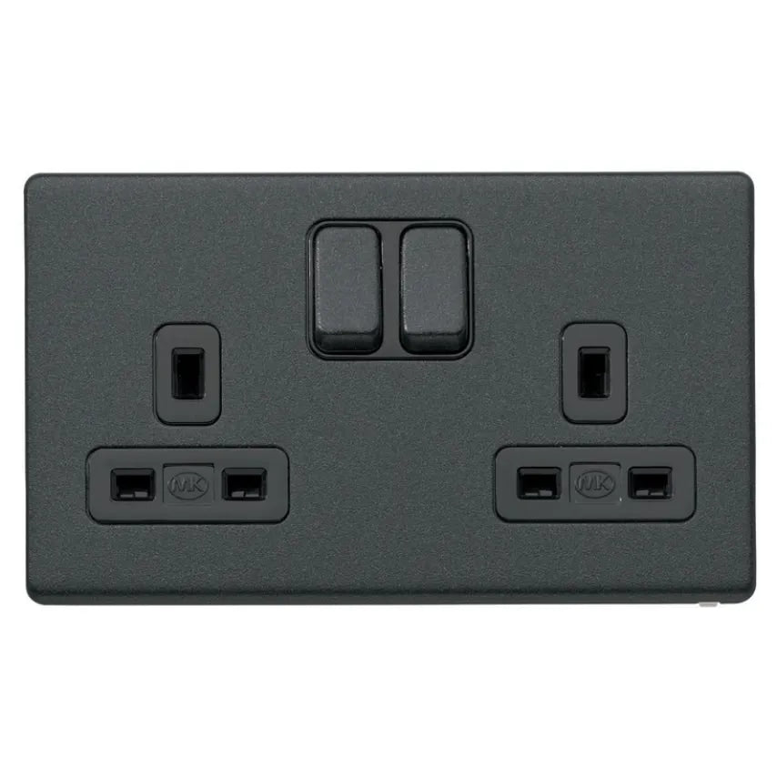 Socket 2 Gang Switched DP 13A Lustrous Black Black Insert