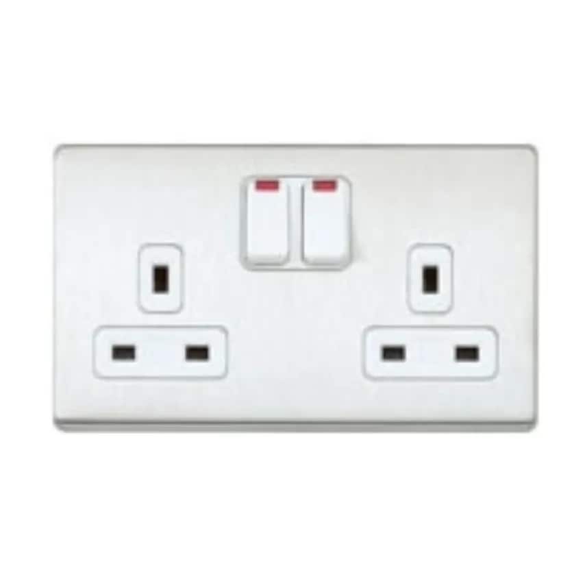 Socket 2 Gang Switched DP Neon Dual Earth 13A Lacquered Brushed Steel - K24647LBSB