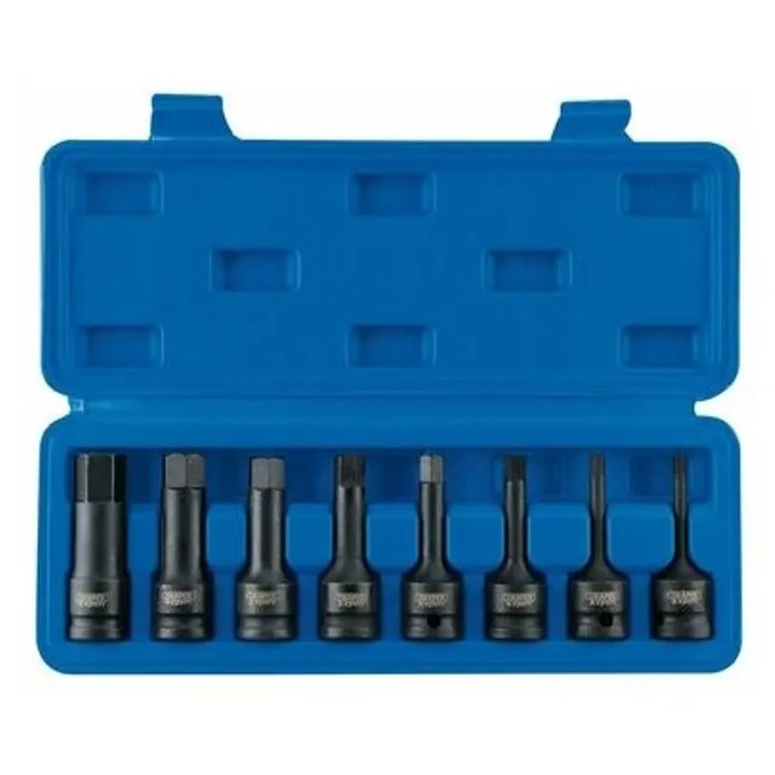 Socket Bit Set Hexagon Square Drive 8 Piece 1/2in