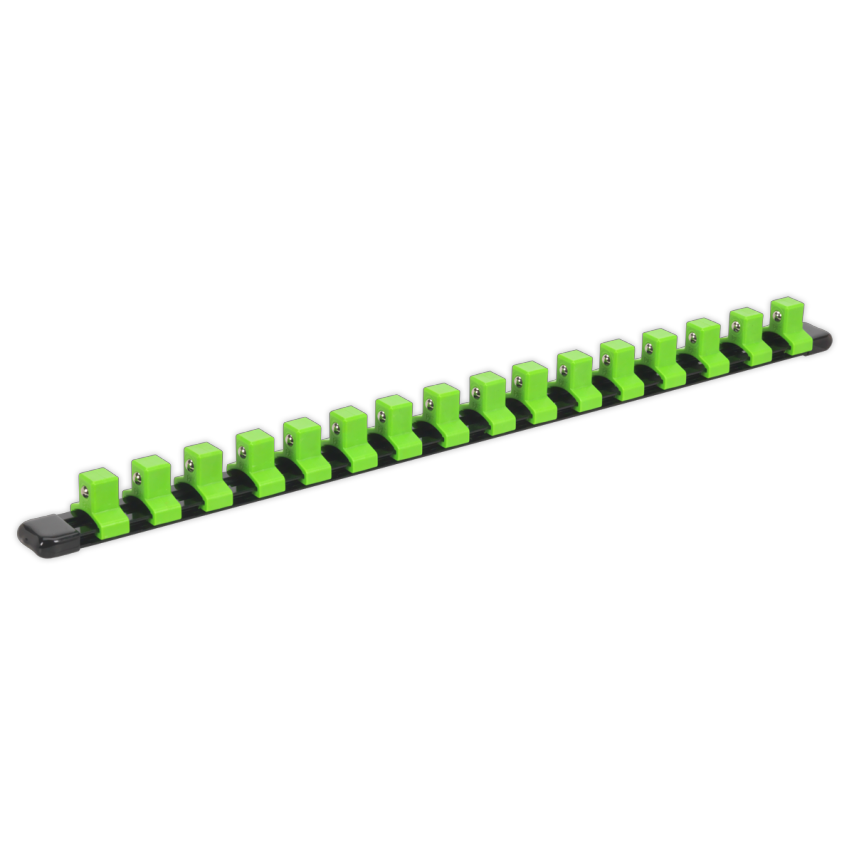 Socket Retaining Rail with 16 Clips 1/2" Square Drive - Hi-vis Green
