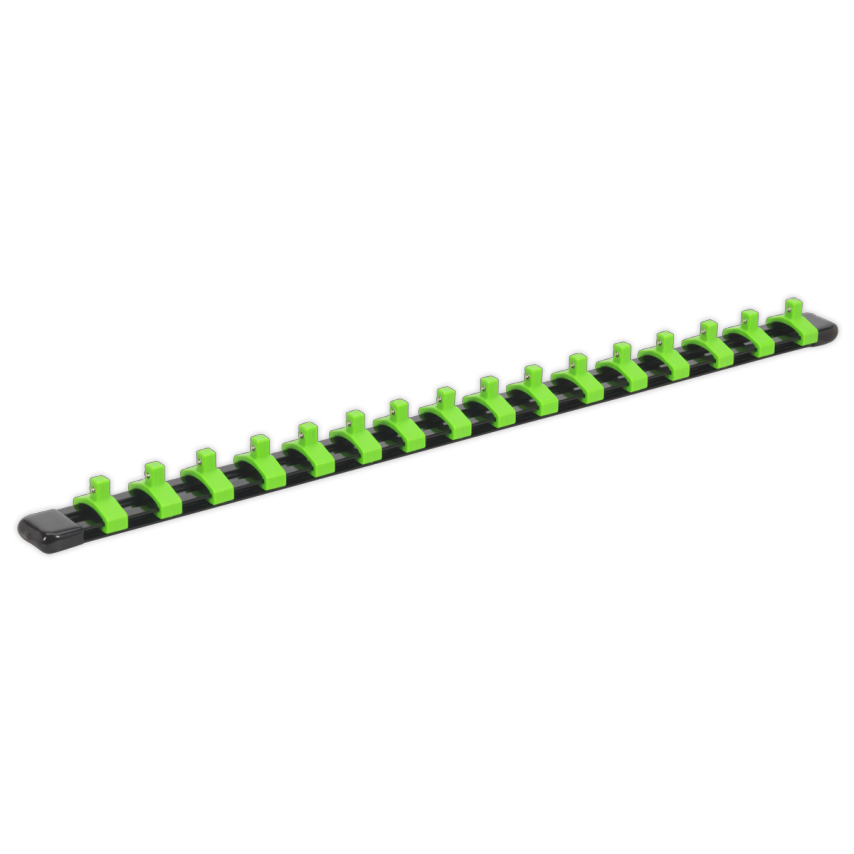 Socket Retaining Rail with 16 Clips 1/4" Square Drive - Hi-vis Green