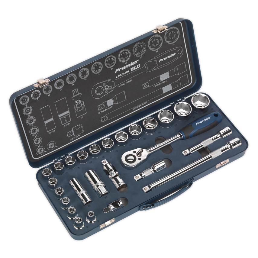 Socket Set26 Piece 1/2" Square Drive Lock-on 6PT Metric