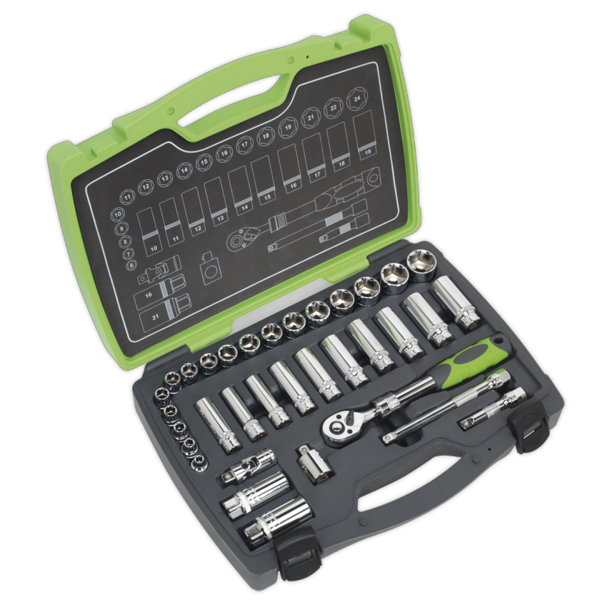 Socket Set34 Piece 3/8" Square Drive 6PT WallDrive Metric
