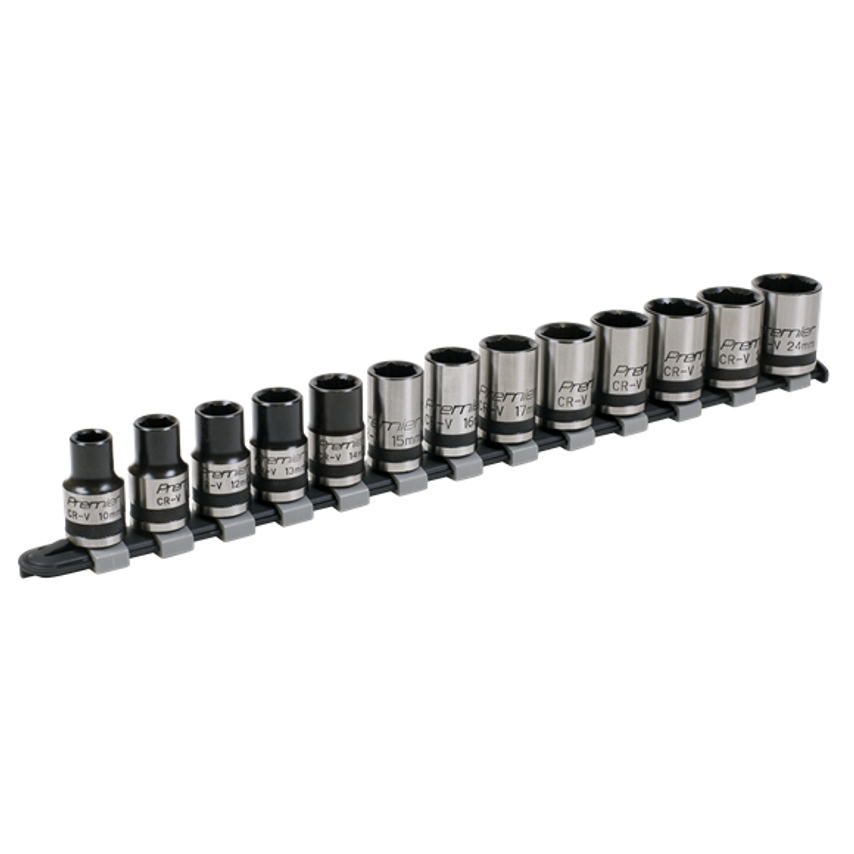 Socket Set 13PC 1/2" Sq Drive Lock-on 6PT Metric - Black Series
