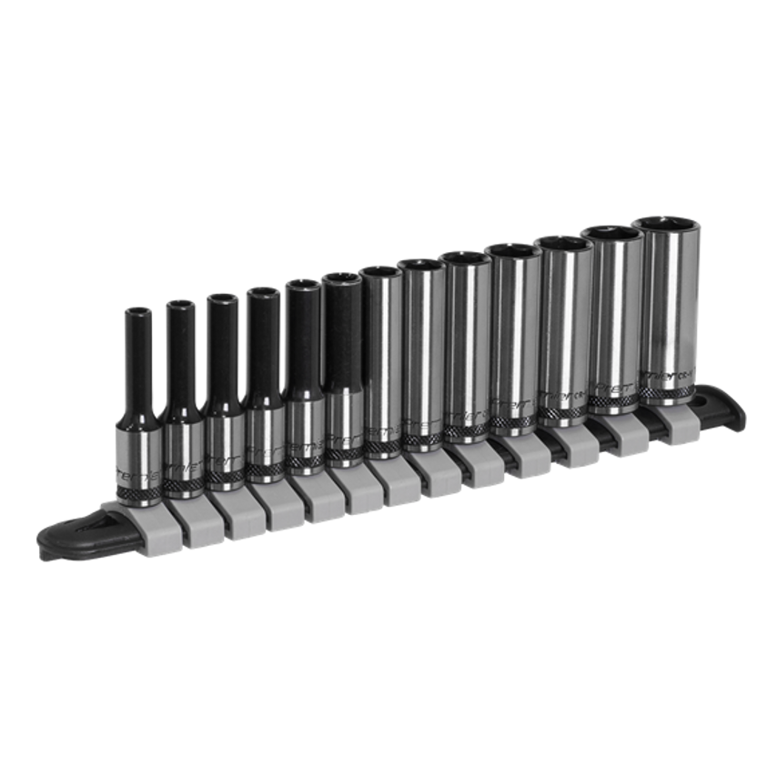 Socket Set Deep 13 Piece 1/4" Sq Drive Metric - Black Series