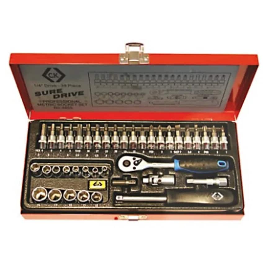 Socket Set Metric 1/4in Square Drive 39 Piece Chrome Vndm Steel Sur