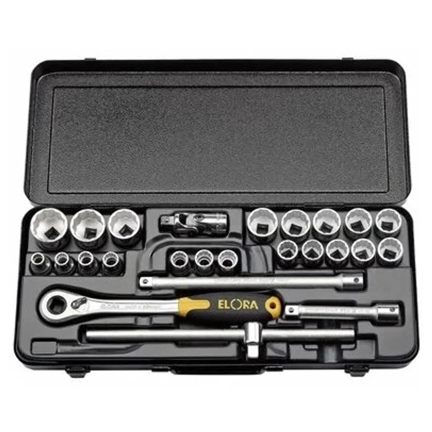 Socket Set Metric Square Drive 25 Piece 1/2in Chrome Vndm Steel Chr