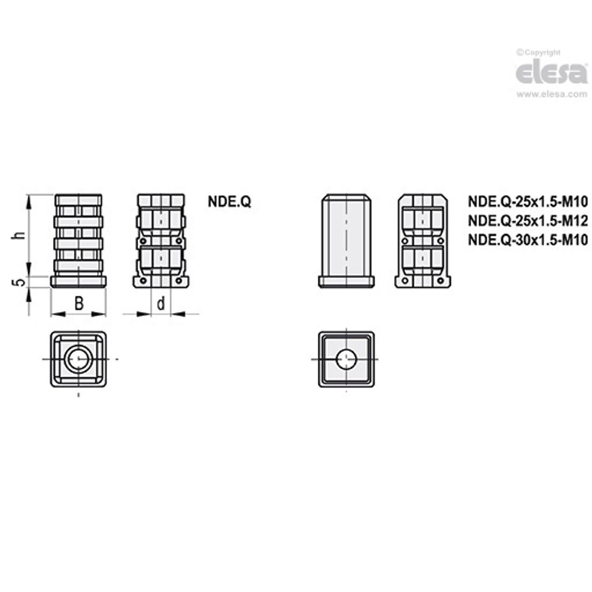Square tube expander end-cap-NDE.Q-20x1.5-M8