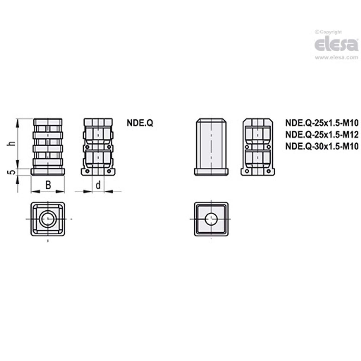 Square tube expander end-cap-NDE.Q-25x1.5-M10
