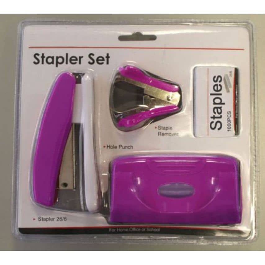 Stapler Staple Remover and Hole Punch Set Purple