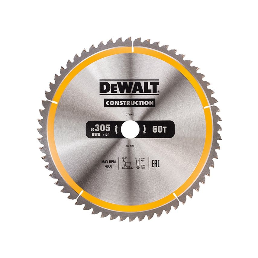 Stationary Construction Circular Saw Blade 305 x 30mm x 60T ATB/Neg DEWDT1960QZ