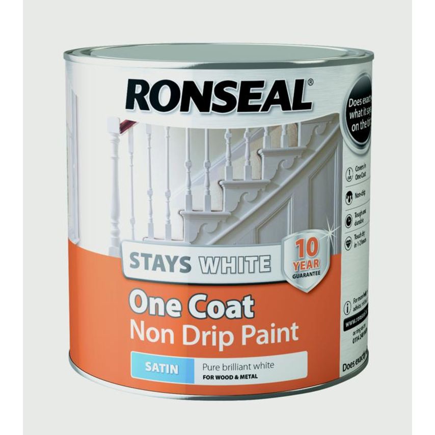 Stays White One Coat Non Drip Paint White Satin 2.5L