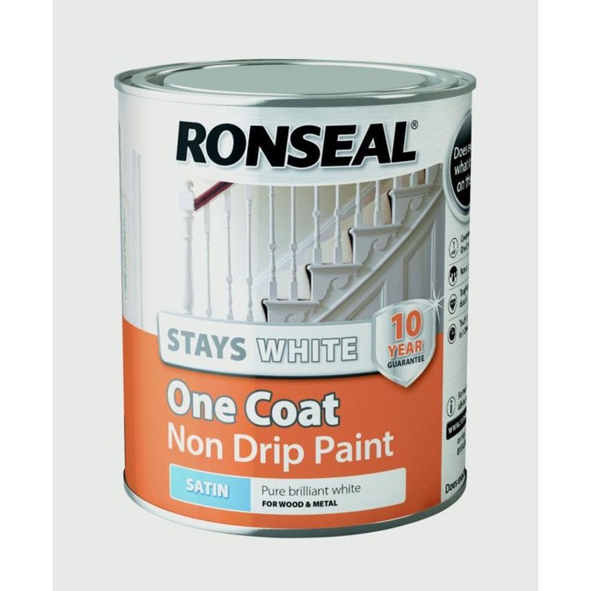Stays White One Coat Non Drip Paint White Satin 750ml