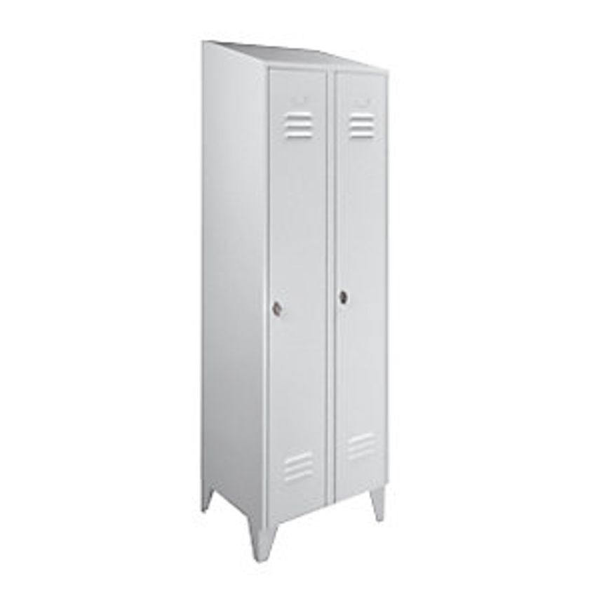 Steel Cupboard With Sloping Top - Full Height Compartments - Total Width 600mm, 2 Compartments, Light Grey RAL 7035