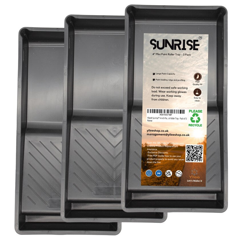 Sunrise Premium Quality Heavy Duty Plastic 4in Premium Quality Paint Roller Tray 3 Pack