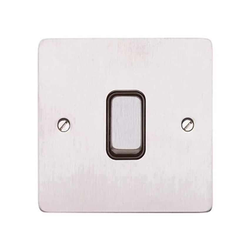 Switch 1G 2 Way SP 20A Brushed Stainless Steel Black Inserts
