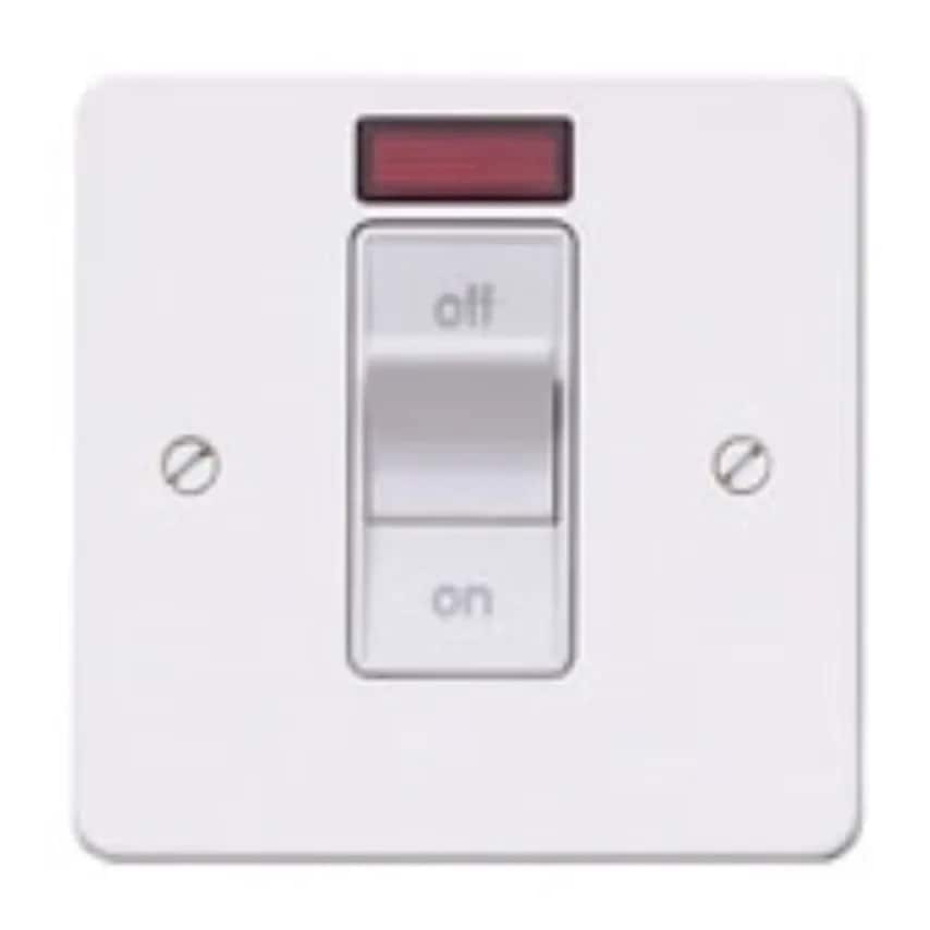 Switch 1 Gang DP Neon 32A Lacquered Brushed Steel White Insert