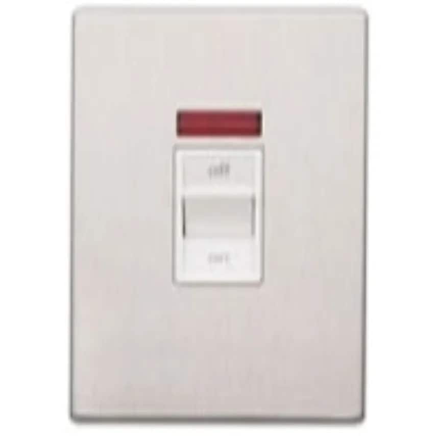 Switch 1 Gang DP Neon 50A Lacquered Brushed Stainless Steel Black Inse