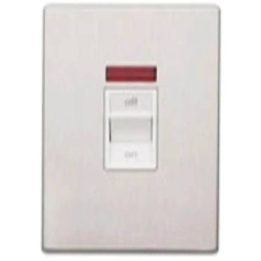 Switch 1 Gang DP Neon 50A Lacquered Brushed Stainless Steel White Inse