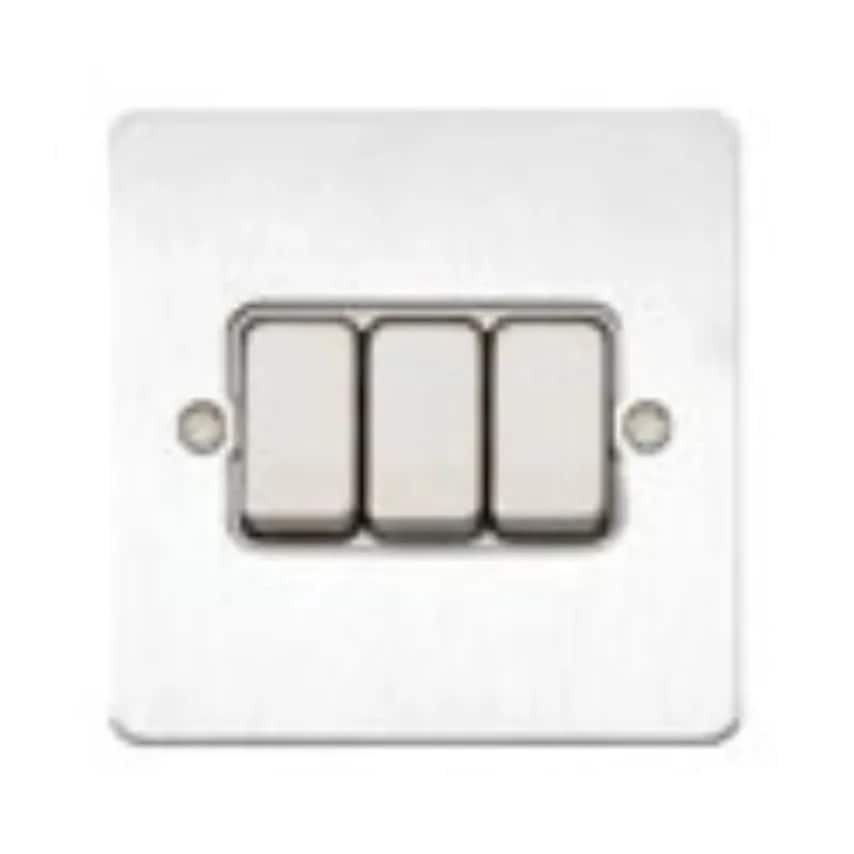 Switch 3 Gang 2 Way SP 10A Lacquered Brushed Steel Black Insert