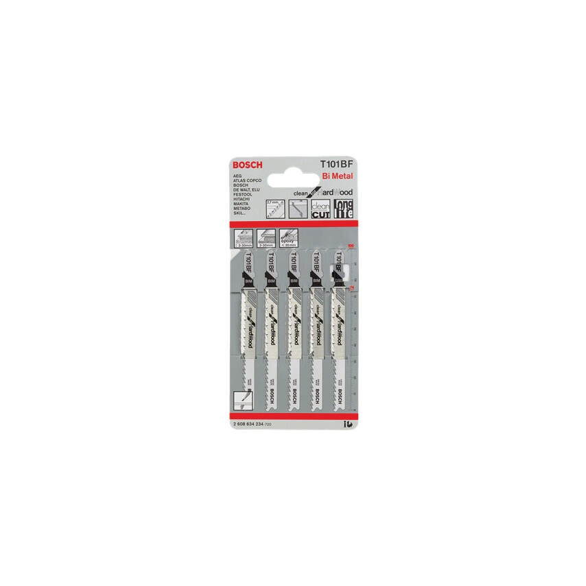 T101 BF Clean for Hard Wood Jigsaw Blades - 2 608 634 234, Pack of 5