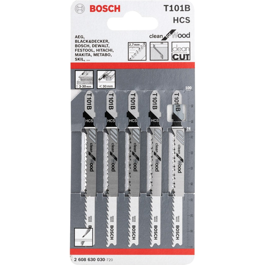 T101 B Clean for Wood Jigsaw Blades - 2 608 630 030, Pack of 3