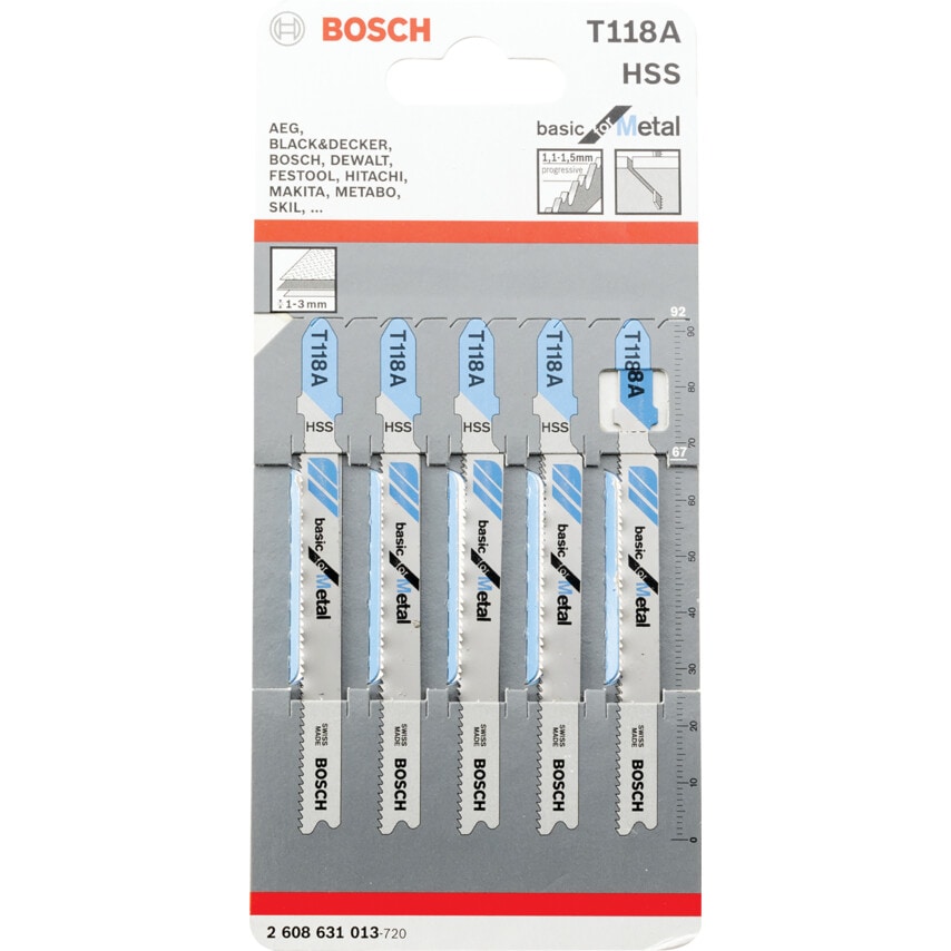 T118 A Basic for Metal Jigsaw Blades - 2 608 631 013, Pack of 5