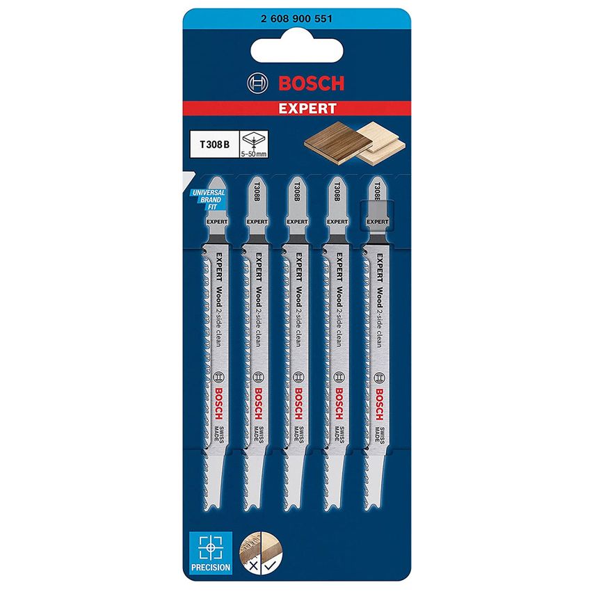 T308B Expert 'wood 2-SIDE Clean' Jigsaw Blades (5 Pack)