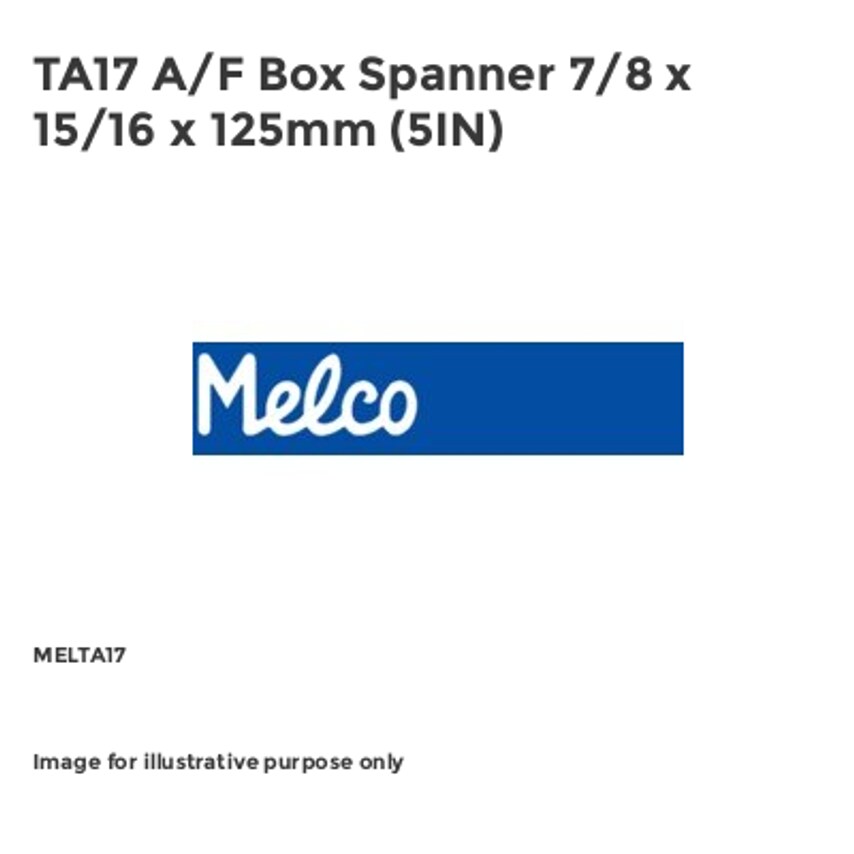 TA17 A/F Box Spanner 7/8 x 15/16 x 125mm (5IN) MELTA17
