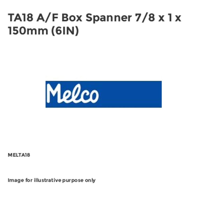 TA18 A/F Box Spanner 7/8 x 1 x 150mm (6IN) MELTA18