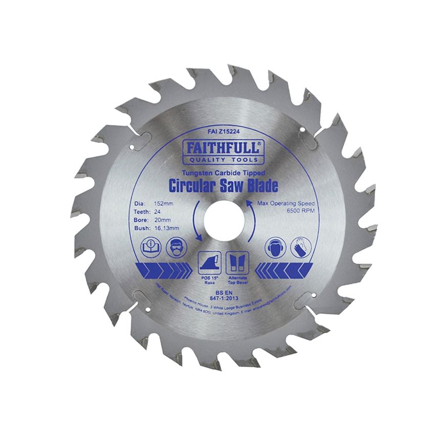 TCT Circular Saw Blade 152 x 20mm x 24T POS FAIZ15224