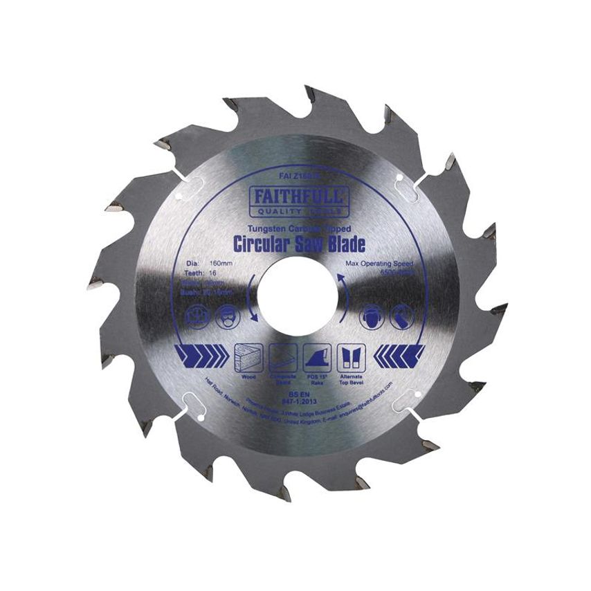 TCT Circular Saw Blade 160 x 30mm x 16T POS FAIZ16016