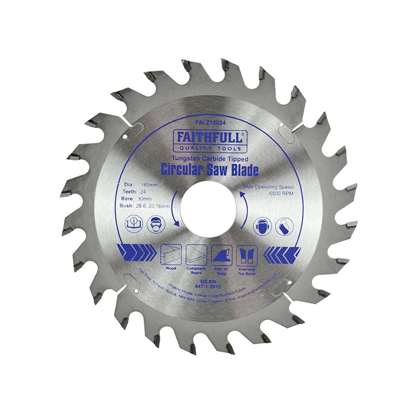 TCT Circular Saw Blade 160 x 30mm x 24T POS FAIZ16024