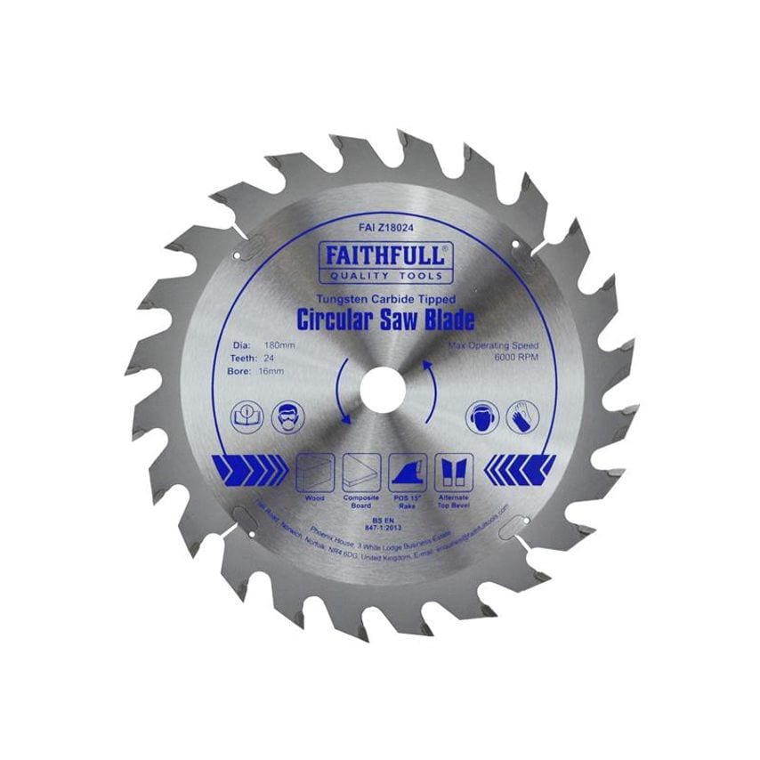 TCT Circular Saw Blade 180 x 16mm x 24T POS FAIZ18024