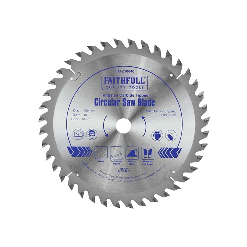 TCT Circular Saw Blade 180 x 16mm x 40T POS FAIZ18040