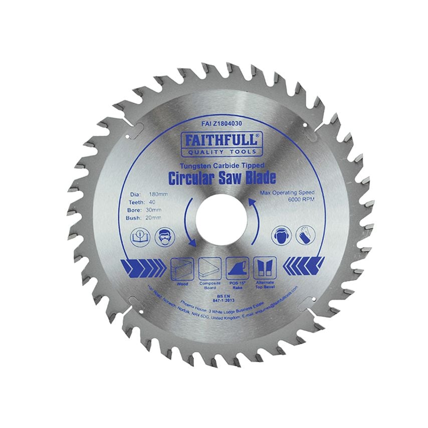 TCT Circular Saw Blade 180 x 30mm x 40T POS FAIZ1804030