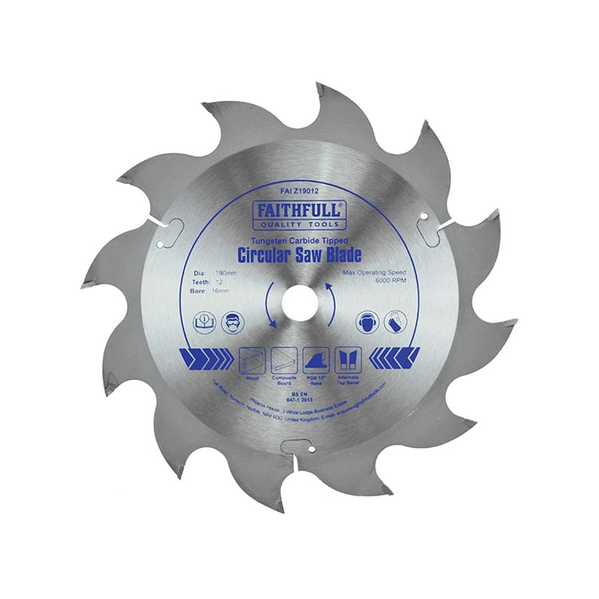 TCT Circular Saw Blade 190 x 16mm x 12T POS FAIZ19012