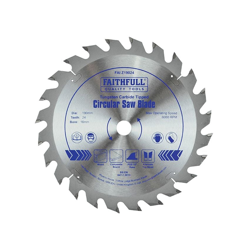 TCT Circular Saw Blade 190 x 16mm x 24T POS FAIZ19024