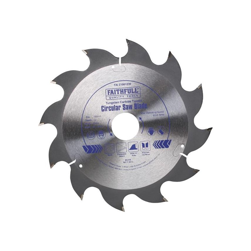 TCT Circular Saw Blade 190 x 30mm x 12T POS FAIZ1901230