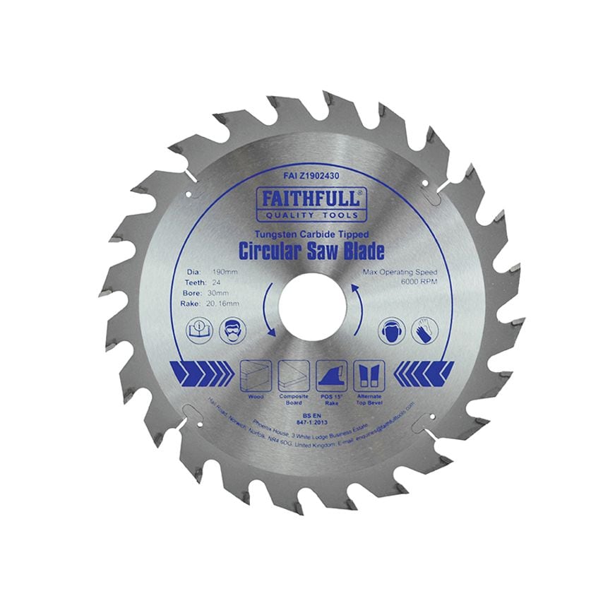 TCT Circular Saw Blade 190 x 30mm x 24T POS FAIZ1902430